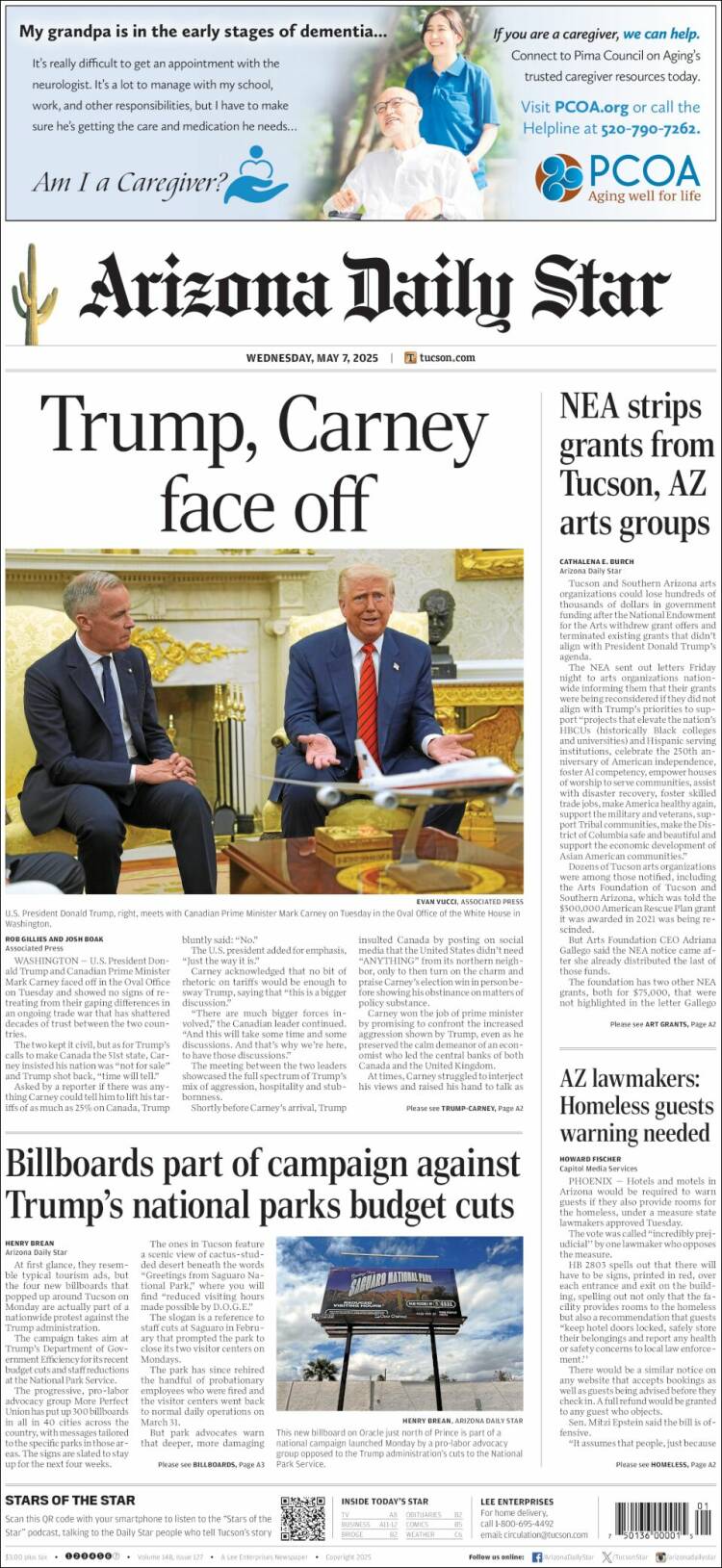 Portada de Arizona Daily Star (USA)