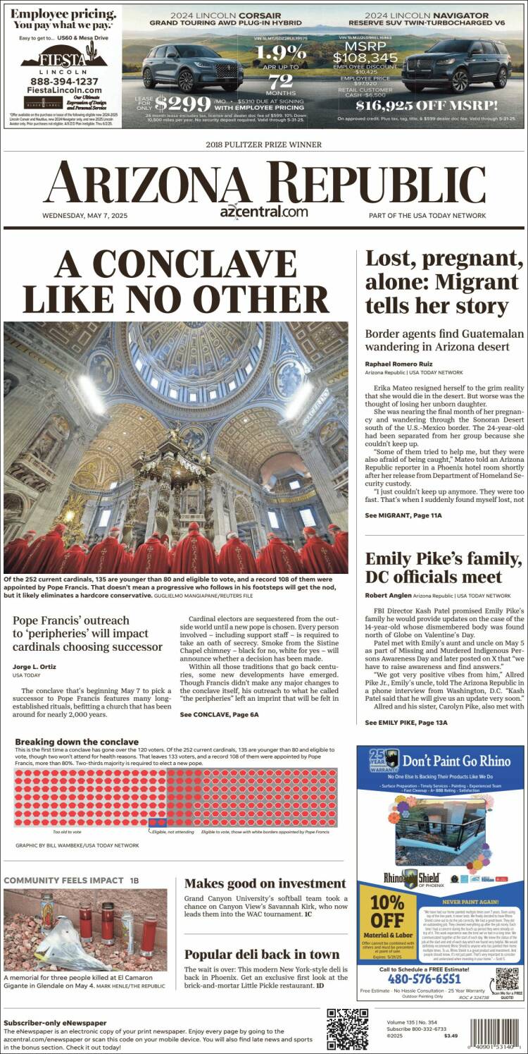 Portada de Arizona Republic News (USA)