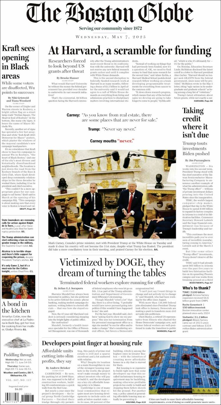 Portada de Boston Globe (USA)