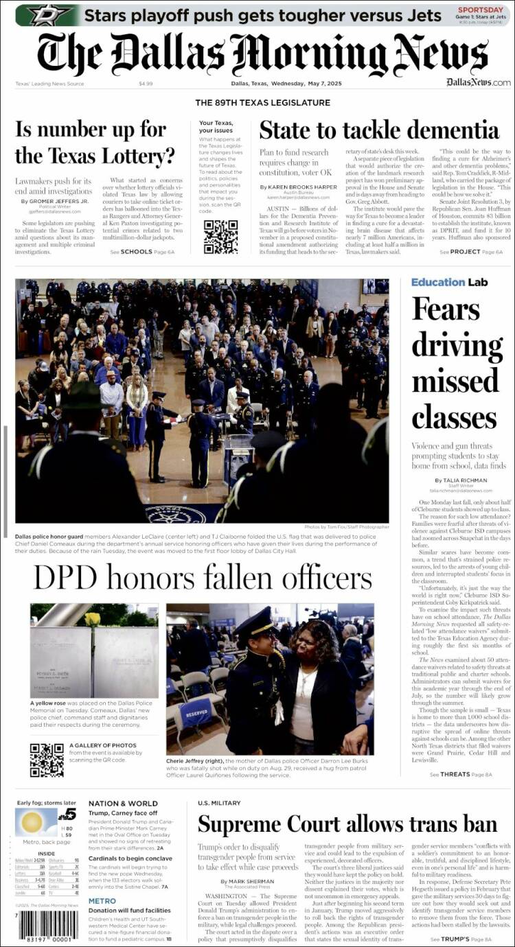 Portada de Dallas Morning News (USA)