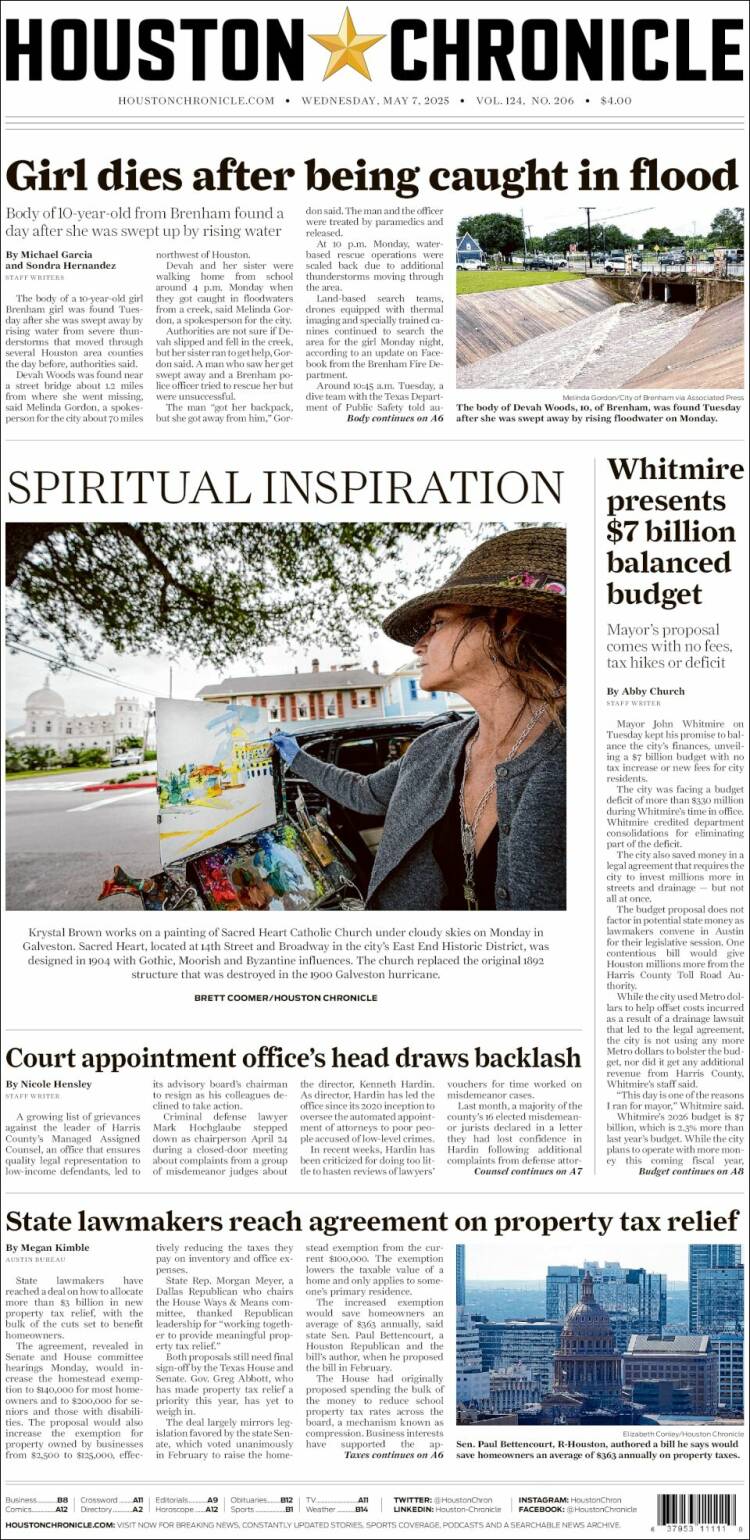 Portada de Houston Chronicle (USA)