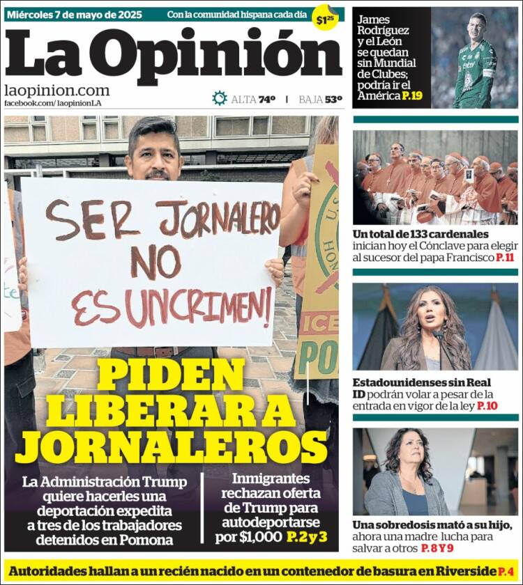Portada de La Opinión (USA)