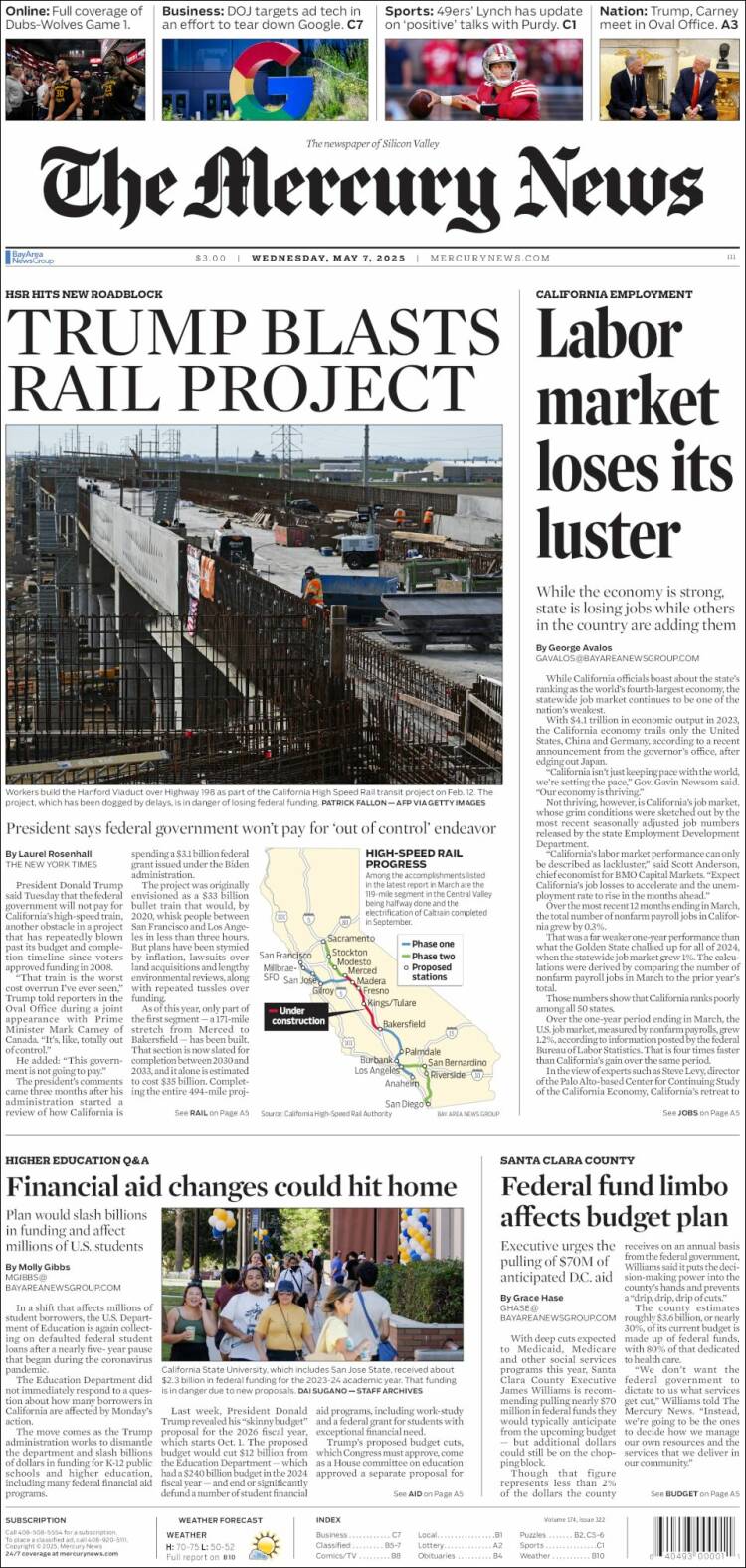 Portada de San Jose Mercury News (USA)