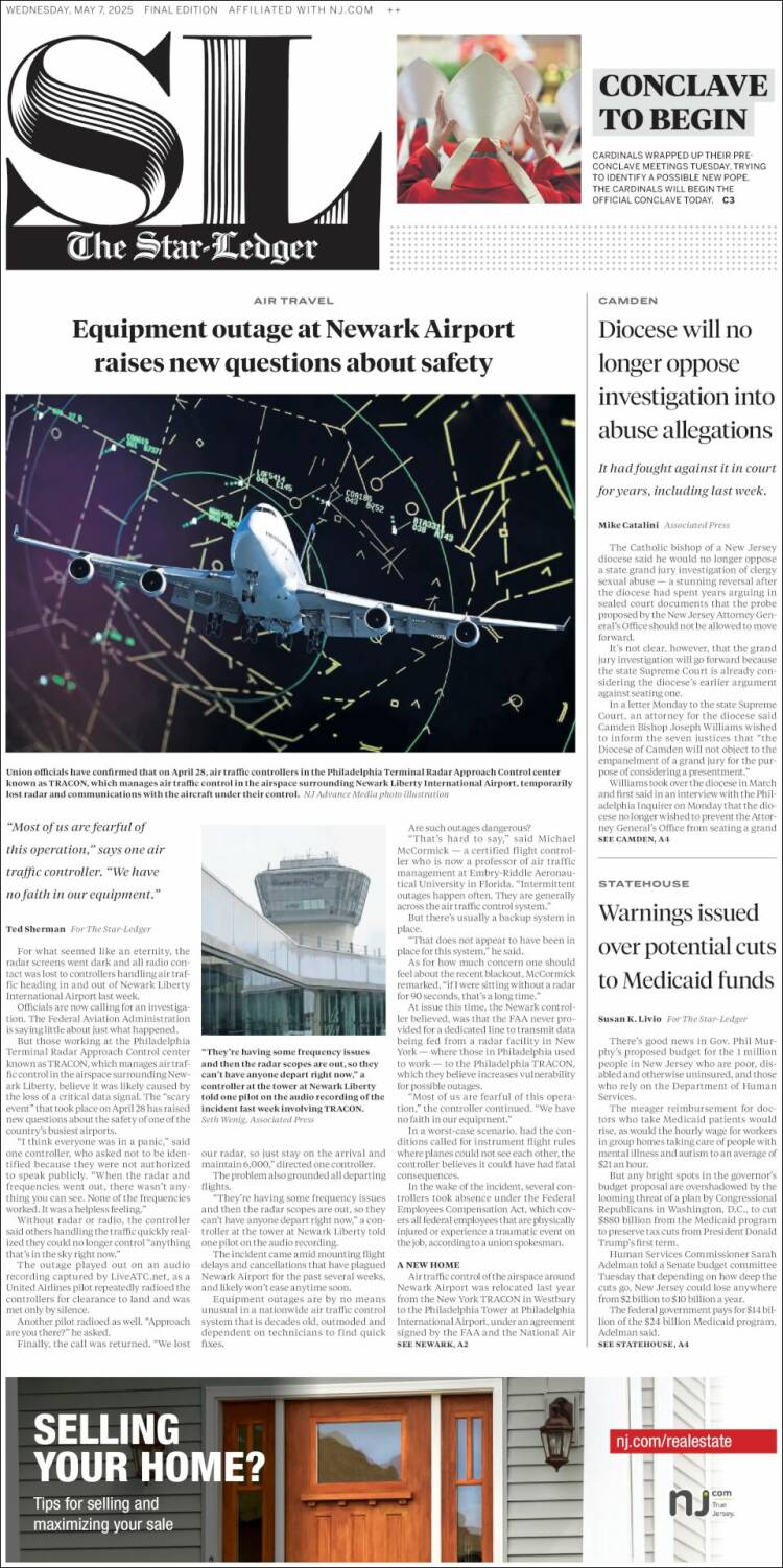 Portada de Star-Ledger (USA)