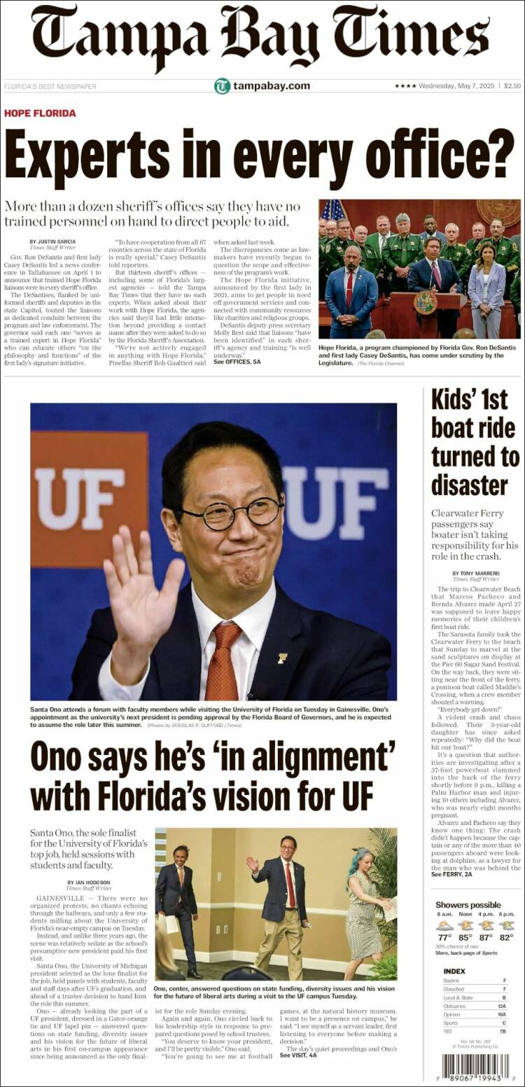 Portada de Tampa Bay Times (USA)