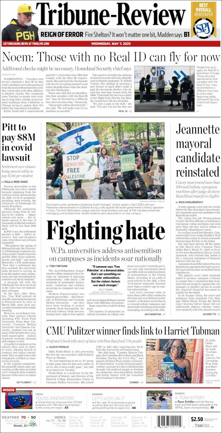 Portada de Tribune-Review (USA)