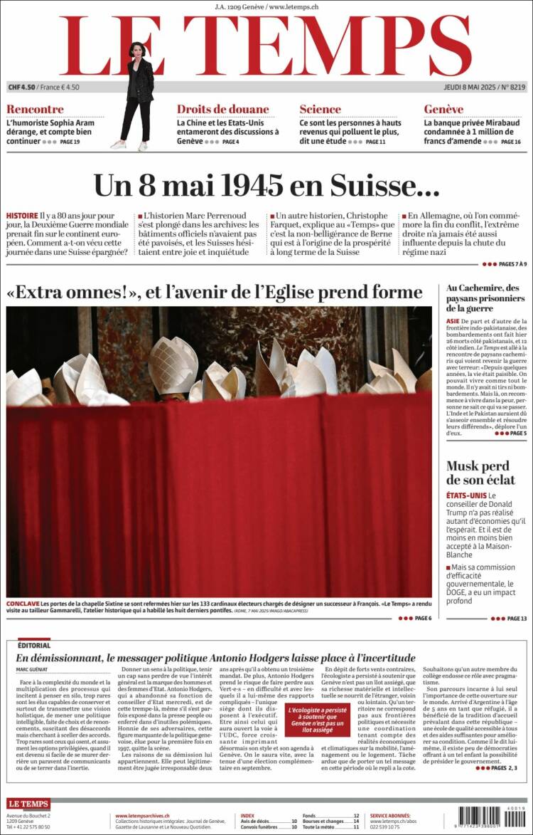 Portada de Le Matin (Switzerland)