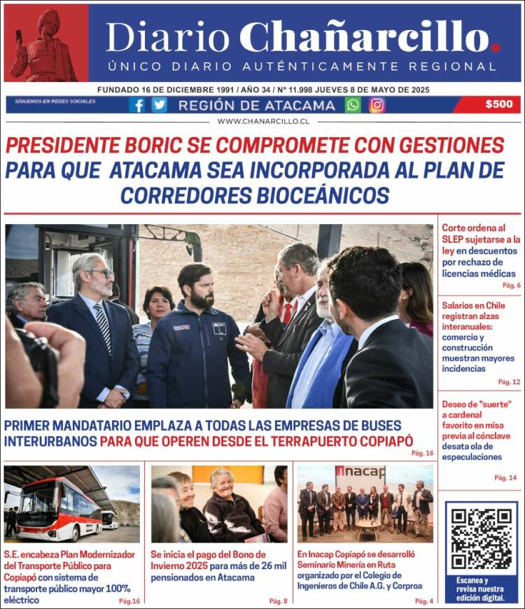 Portada de Diario Chañarcillo (Chile)