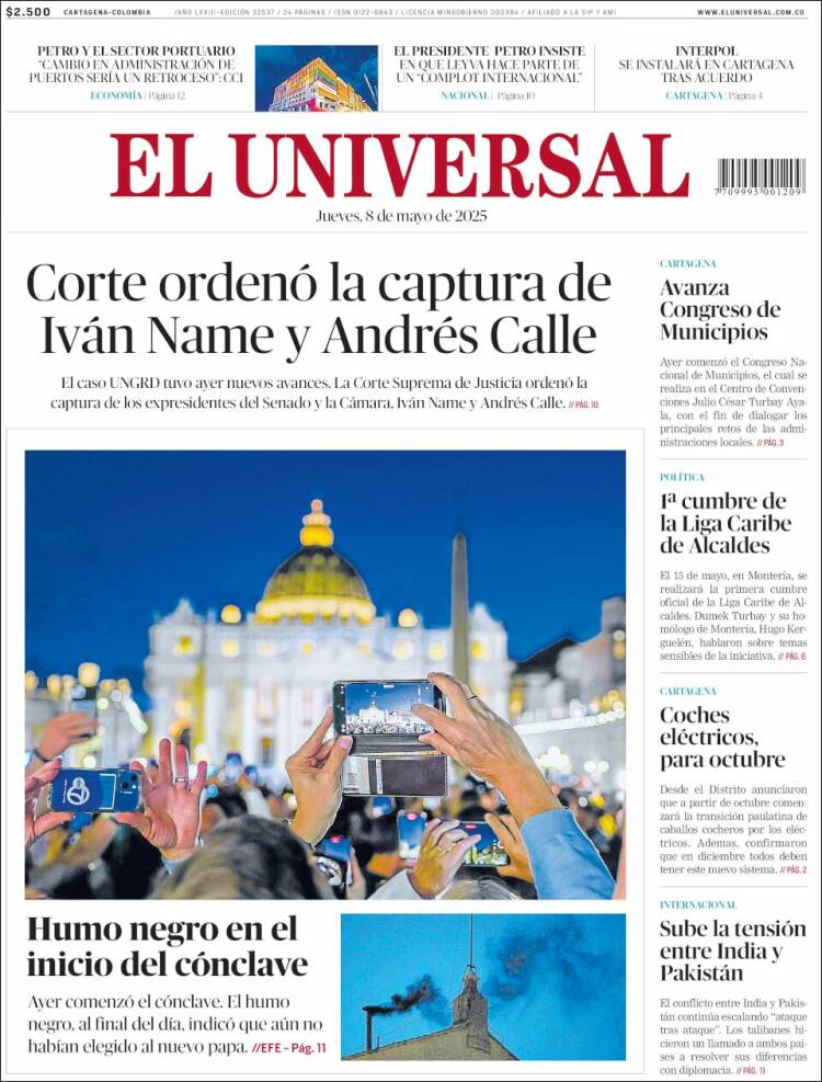 Portada de El Universal (Colombia)