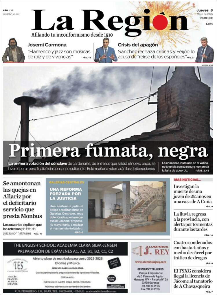 Portada de La Región de Ourense (España)