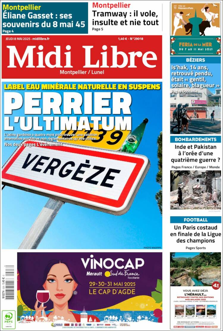 Portada de Midi Libre (Francia)