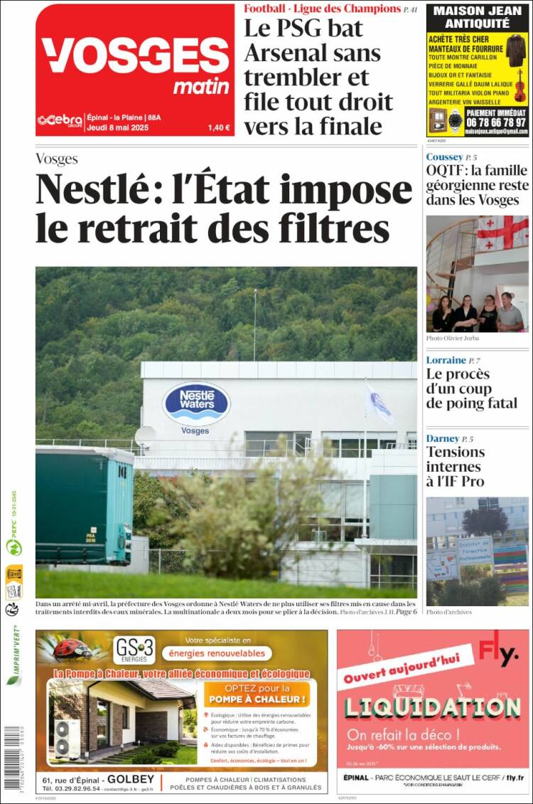 Portada de Vosges Matin (Francia)