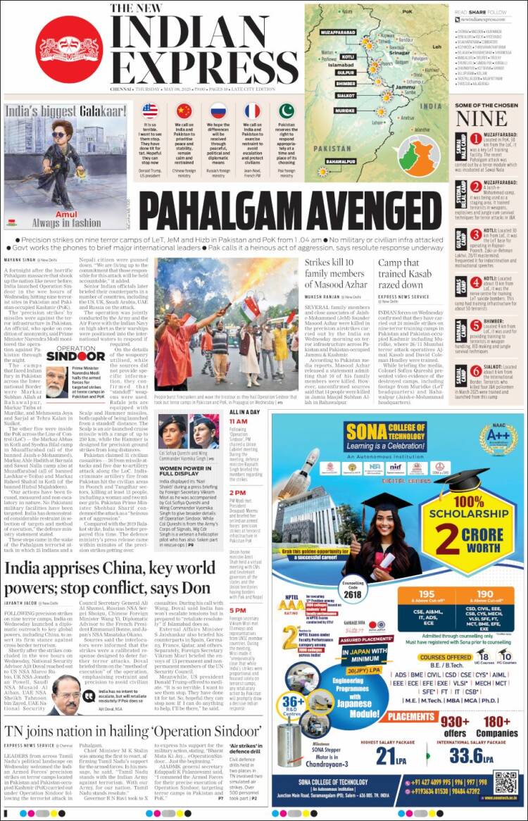 Portada de New Indian Express (India)