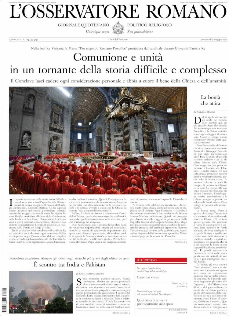 Portada de L'Osservatore Romano (Italy)
