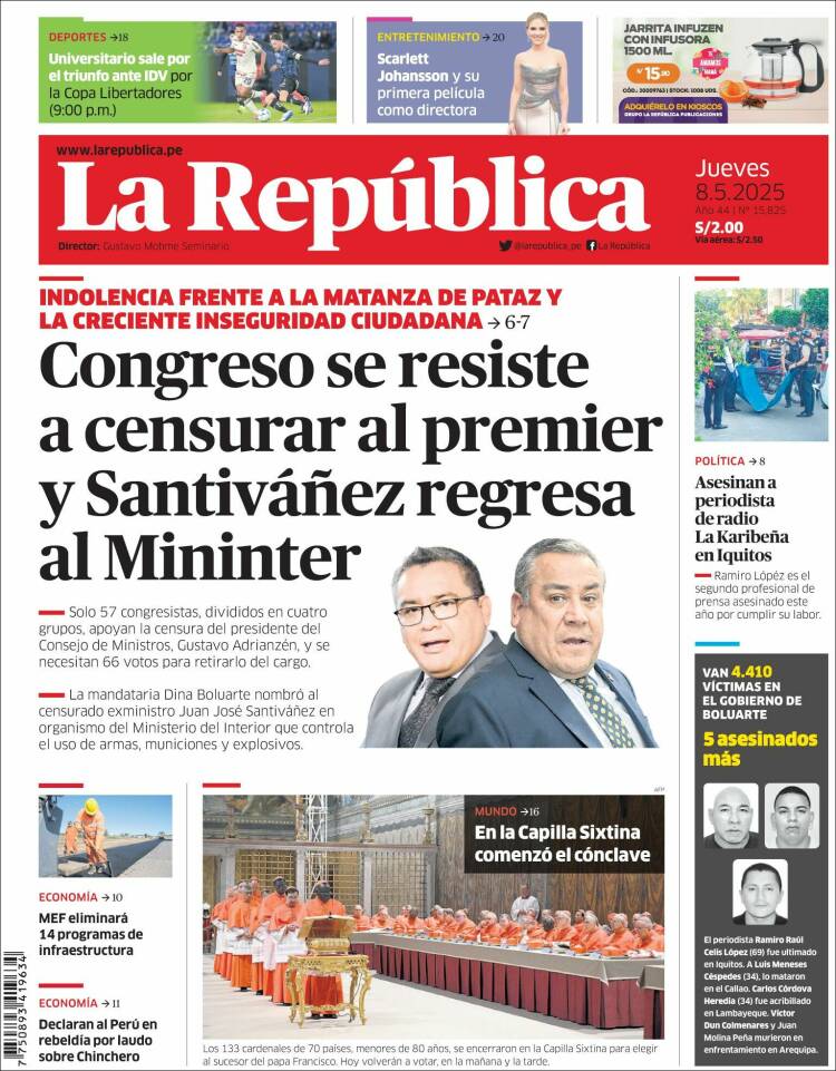Portada de La Republica (Perú)