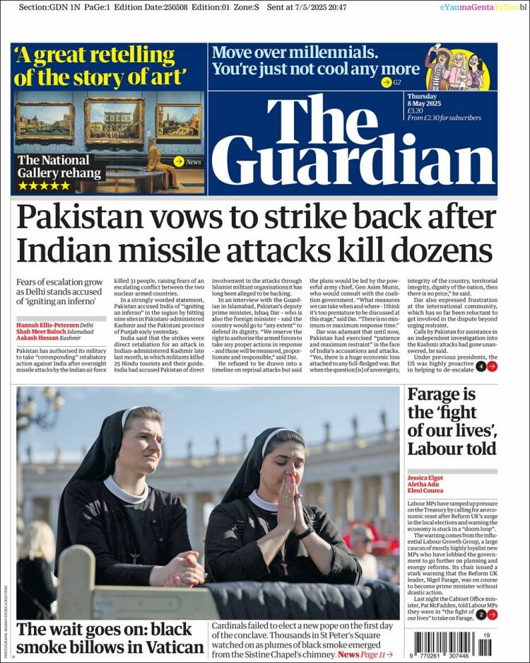Portada de The Guardian (Reino Unido)