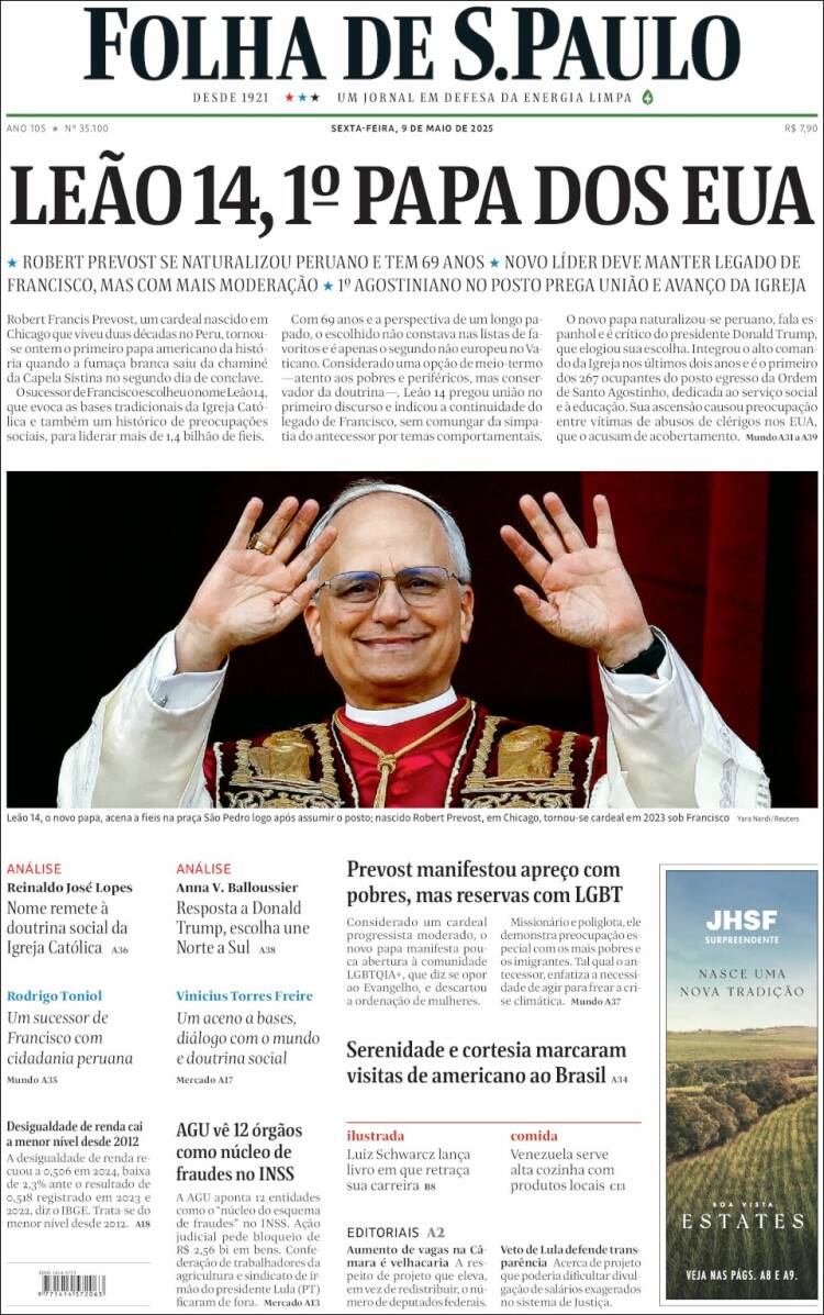 Portada de Folha de São Paulo (Brasil)