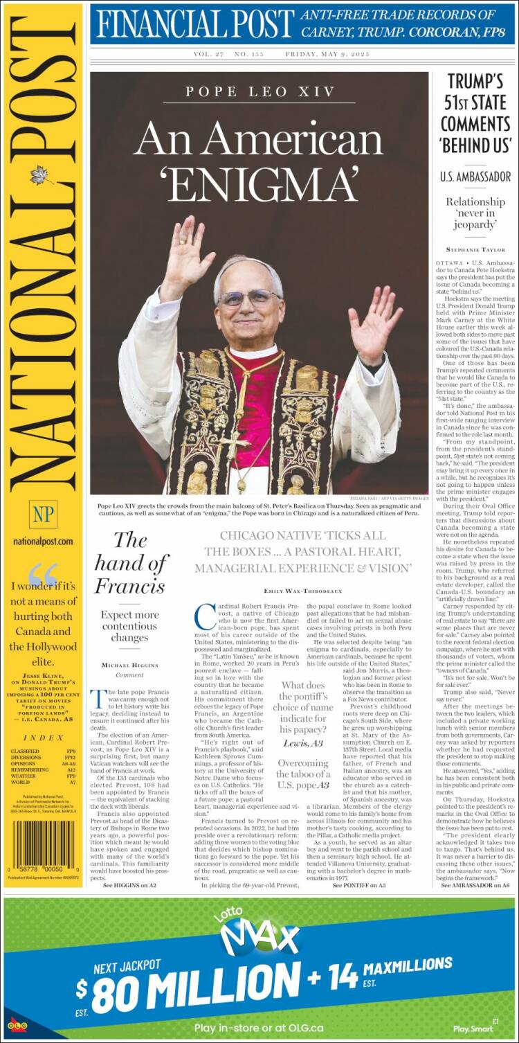 Portada de The National Post (Canada)