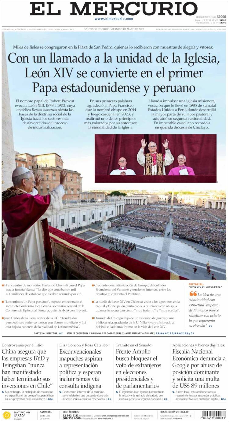 Portada de El Mercurio (Chile)
