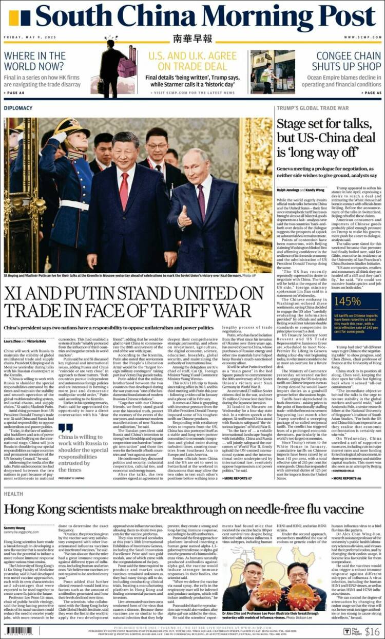 Portada de South China Morning Post (China)