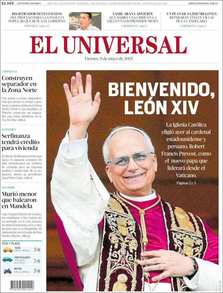 Portada de El Universal (Colombia)