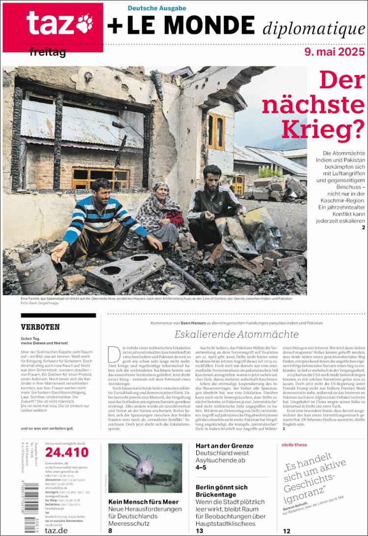 Portada de Die Tageszeitung (Alemania)