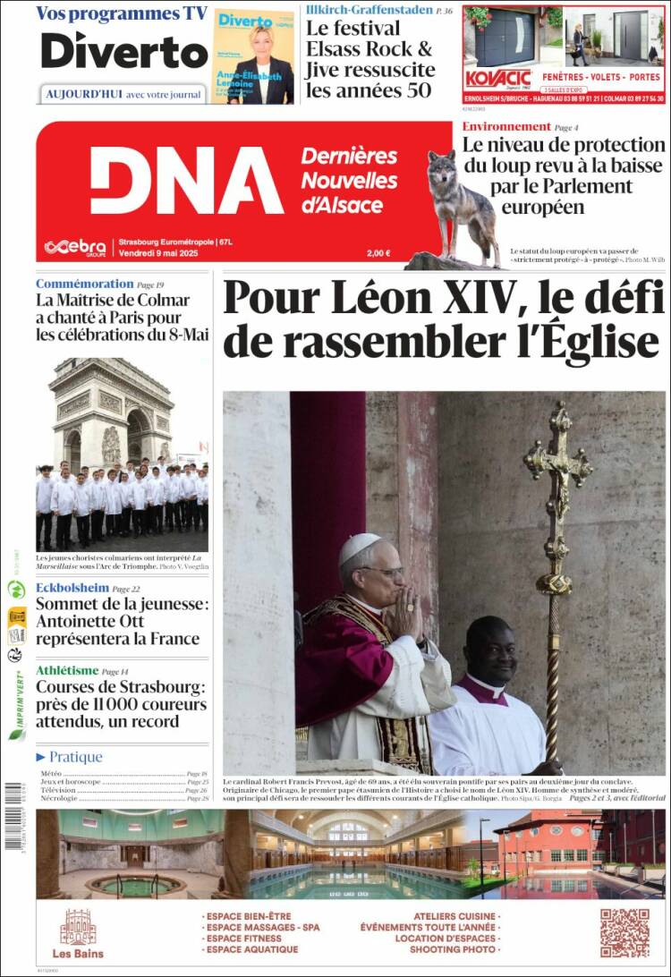 Portada de Les Dernières Nouvelles d'Alsace (Francia)