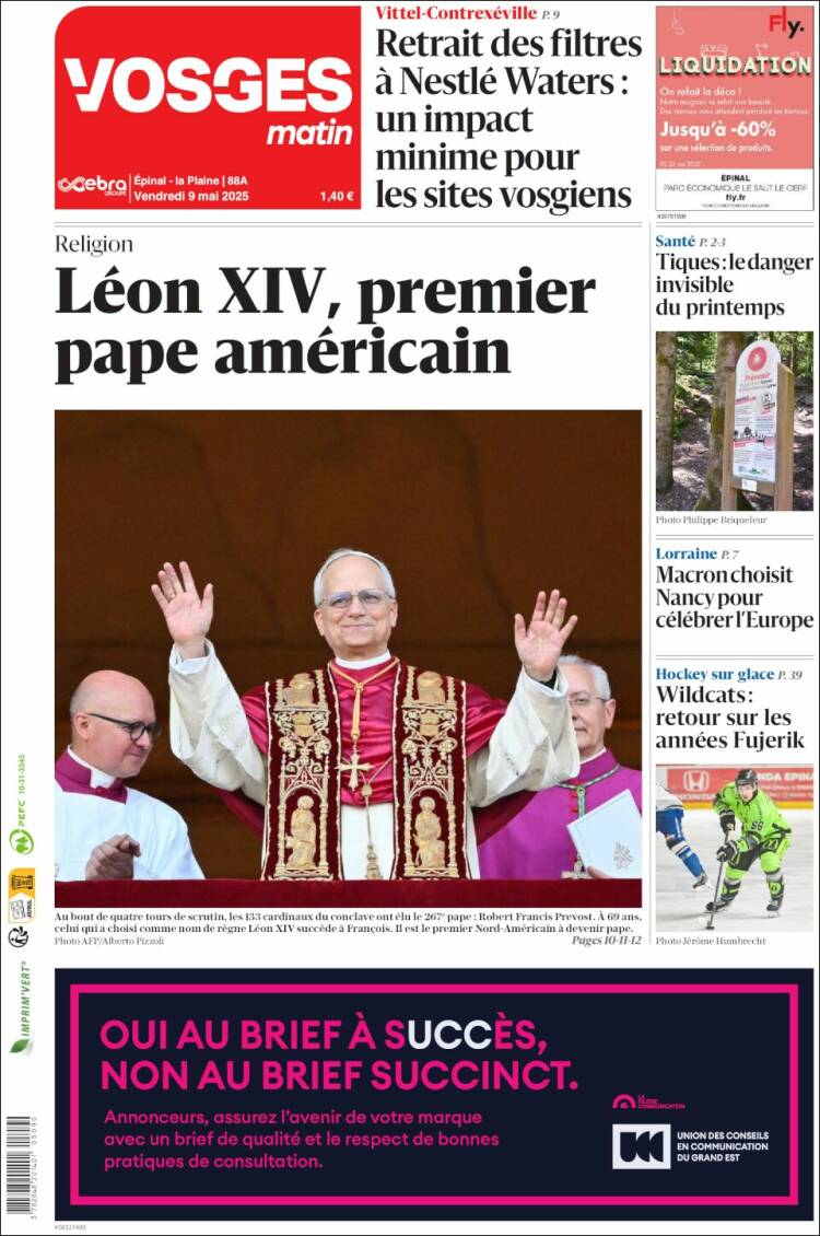Portada de Vosges Matin (Francia)
