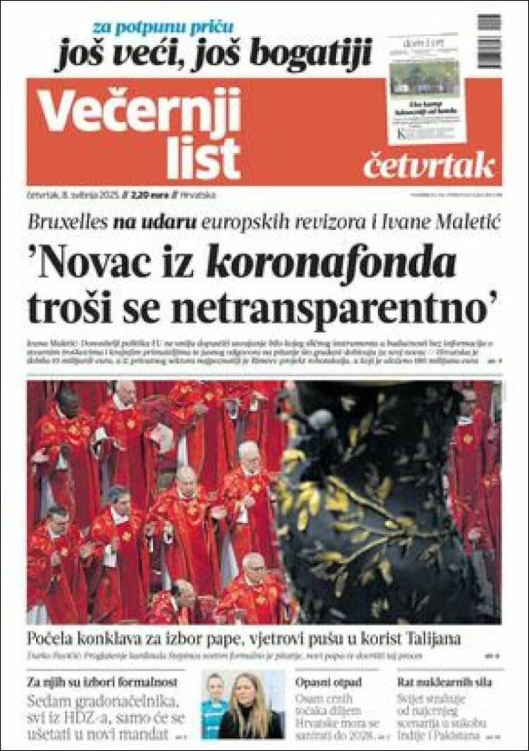 Portada de Večernji (Croatie)