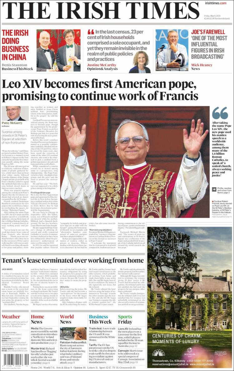 Portada de Irish Times (Irlanda)