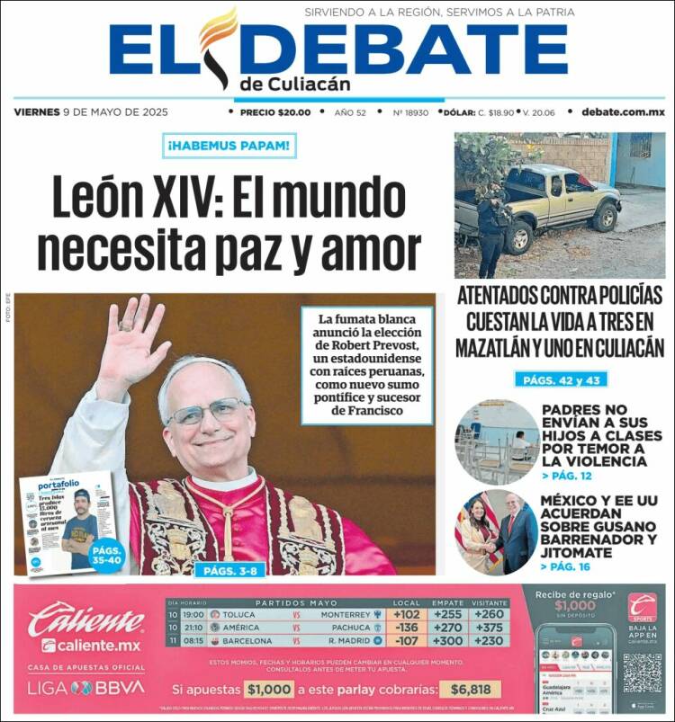 Portada de El Debate de Culiacán (México)