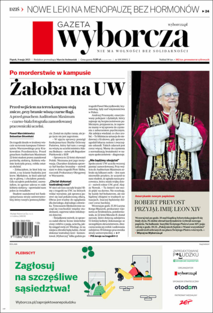 Portada de Gazeta Wyborcza (Polonia)