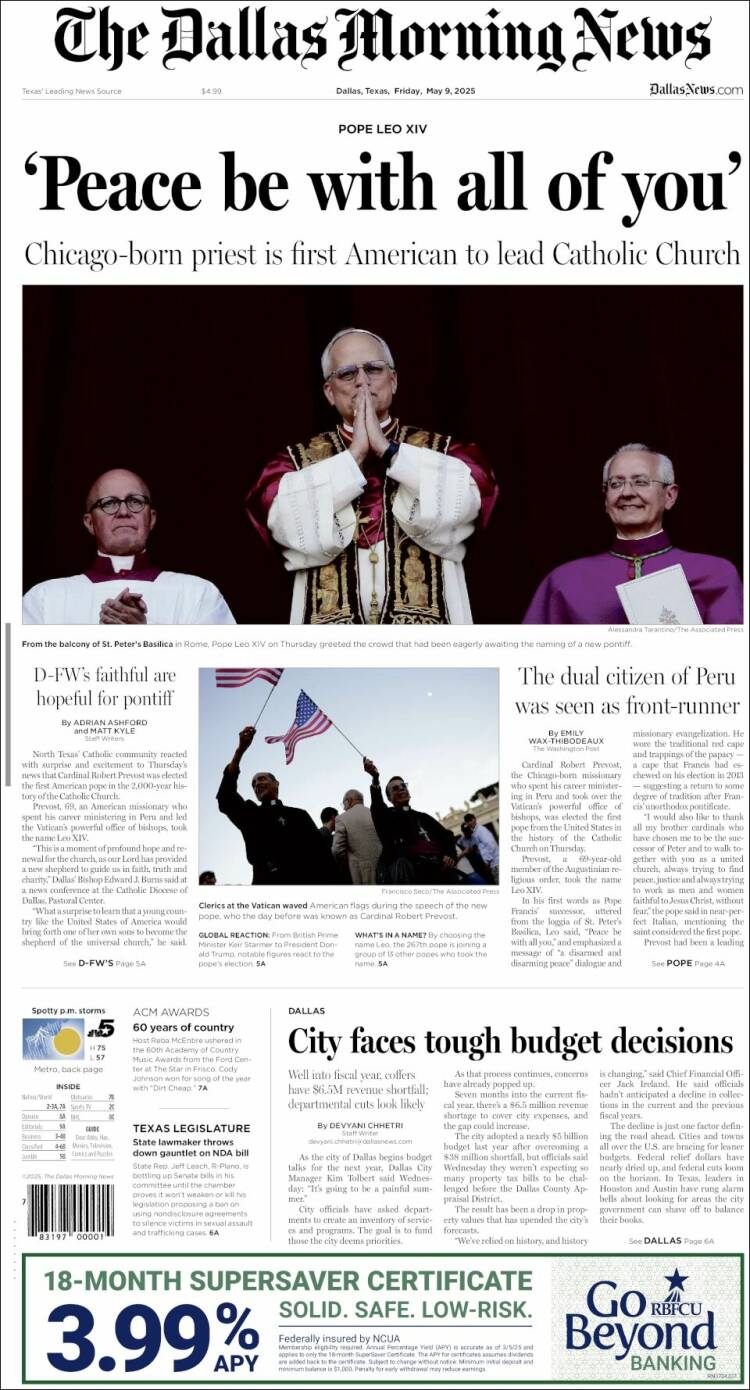 Portada de Dallas Morning News (USA)