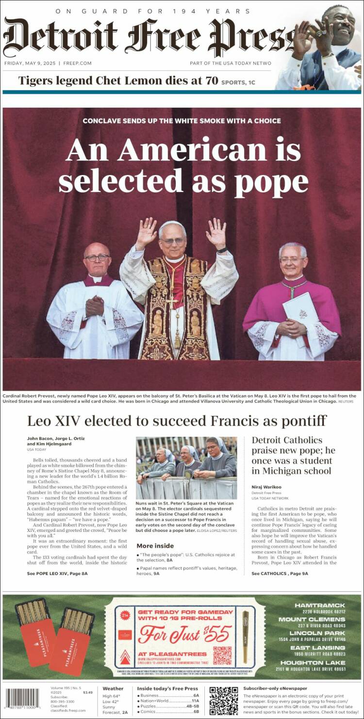 Portada de Detroit Free Press (USA)