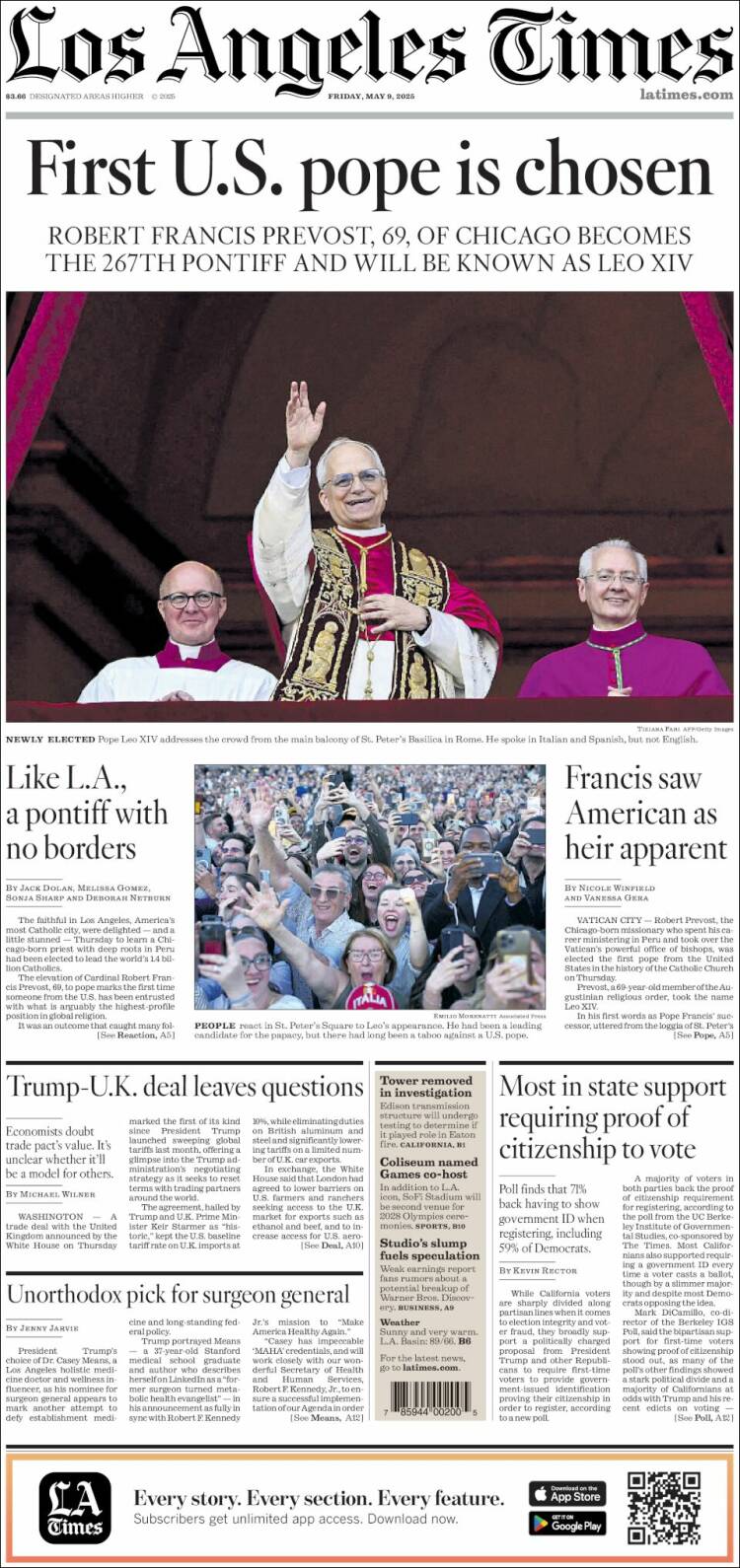 Portada de Los Angeles Times (USA)
