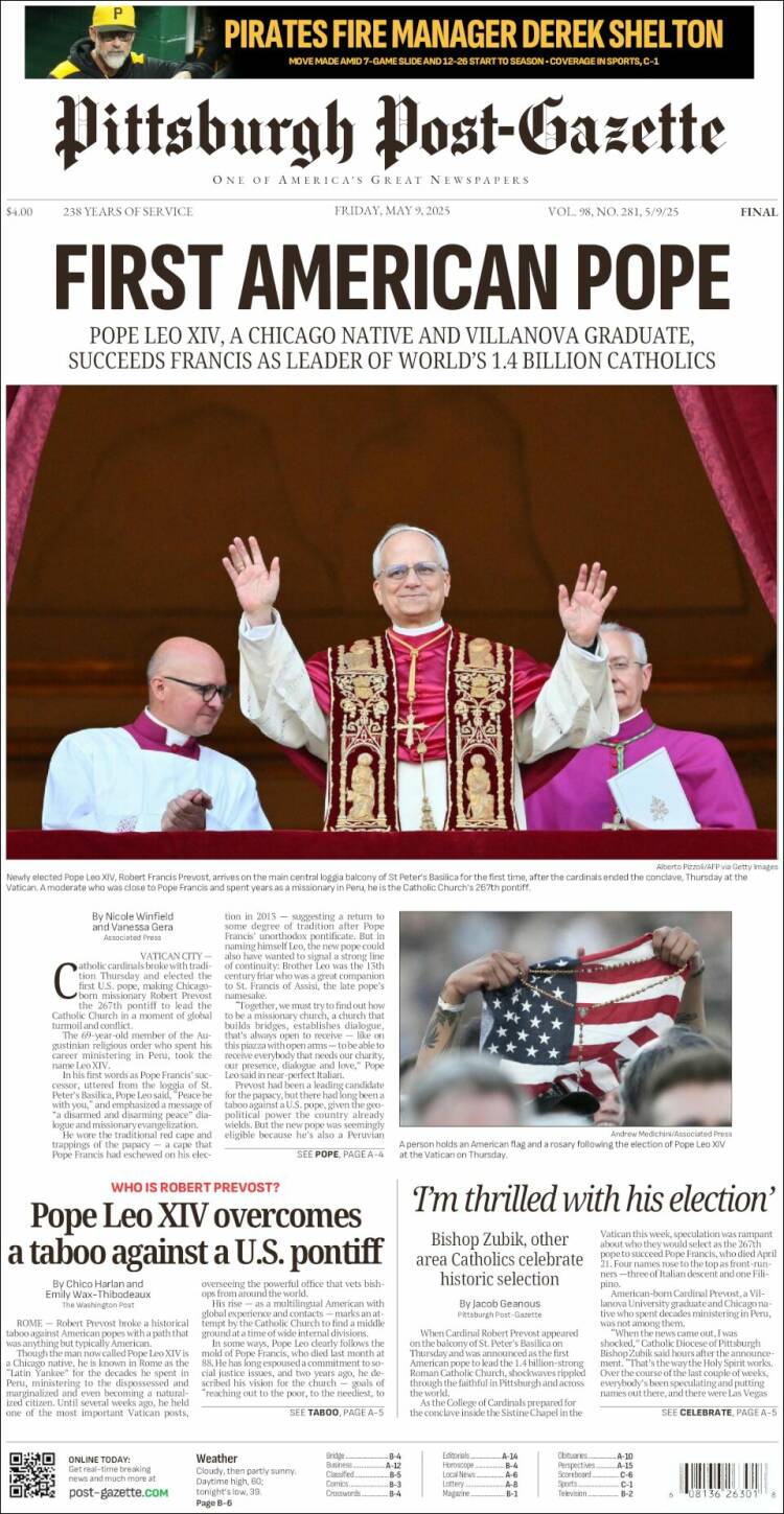 Portada de Pittsburgh Post-Gazette (USA)
