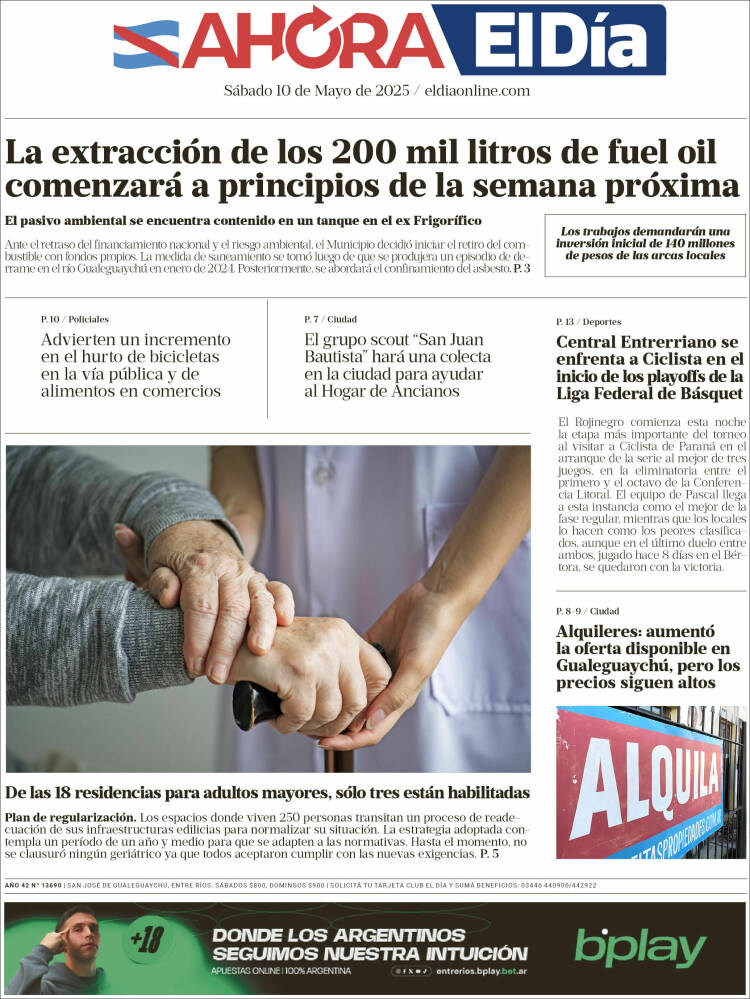 Portada de El Día de Gualeguaychú (Argentina)