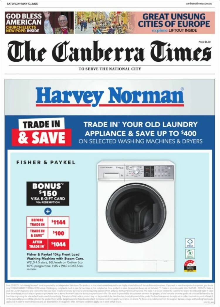 Portada de The Canberra Times (Australia)