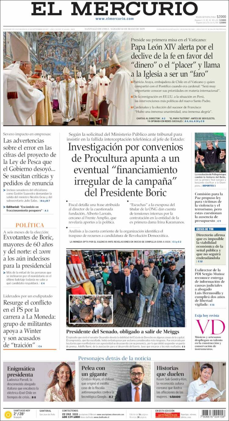 Portada de El Mercurio (Chile)