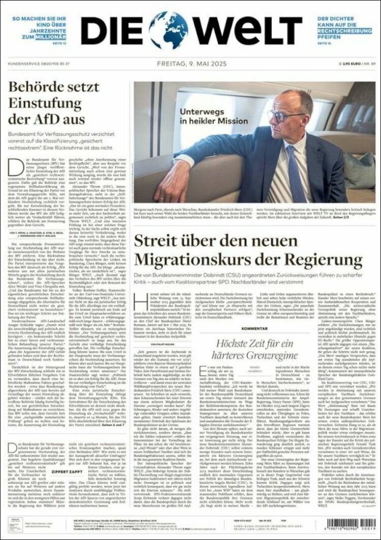 Portada de Die Welt (Alemania)