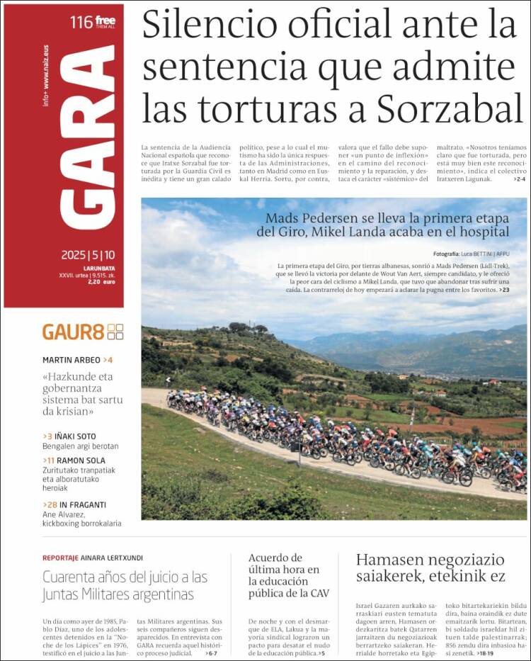 Portada de Gara (España)