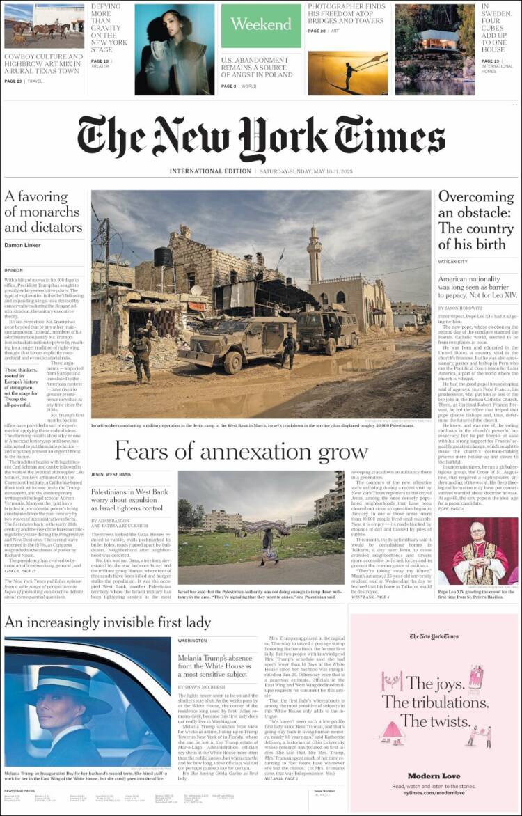 Portada de International New York Times (Europa)