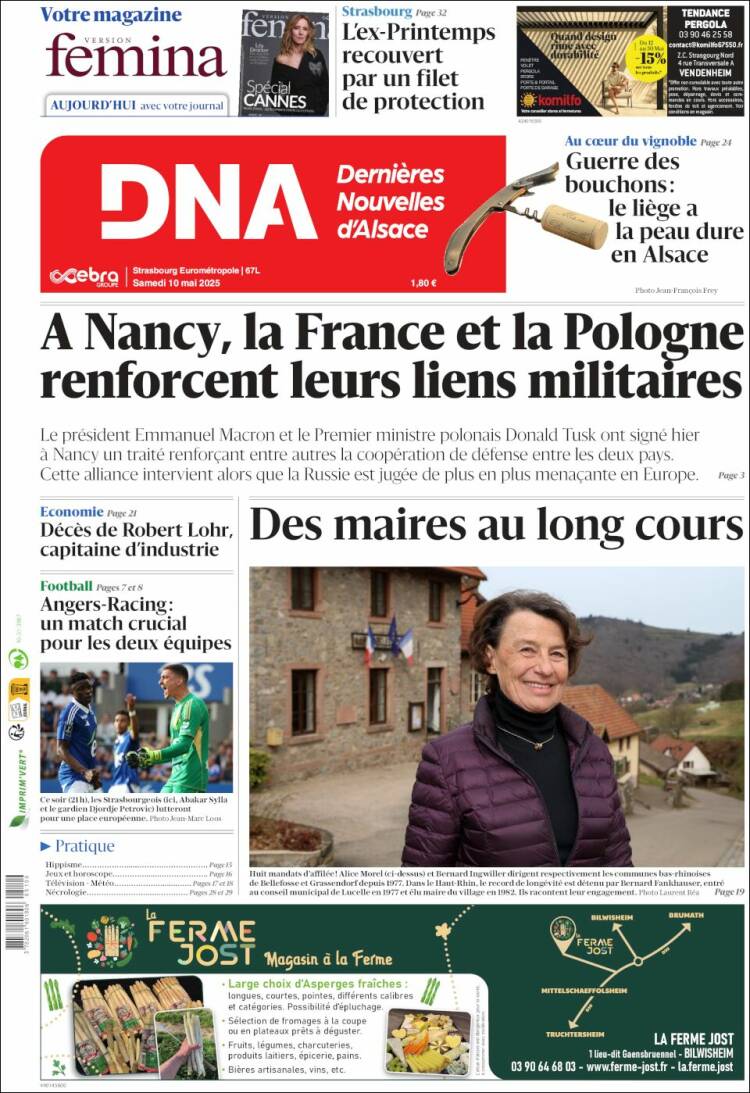 Portada de Les Dernières Nouvelles d'Alsace (Francia)
