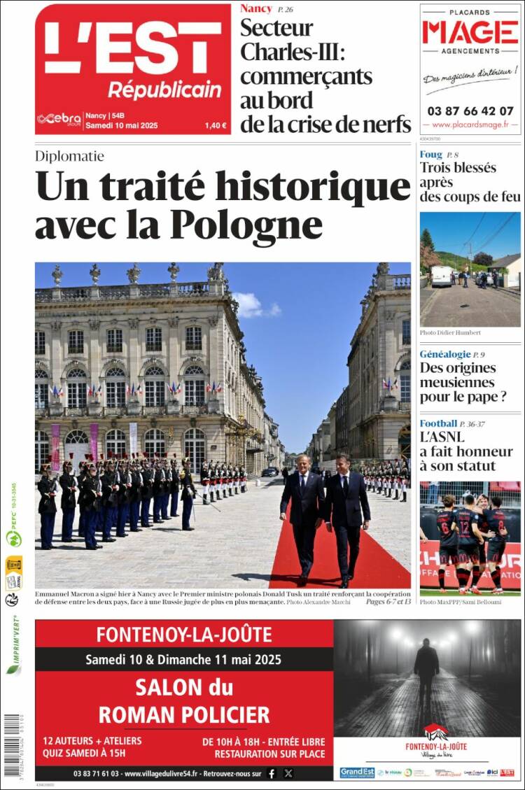 Portada de L'Est Republicain (Francia)