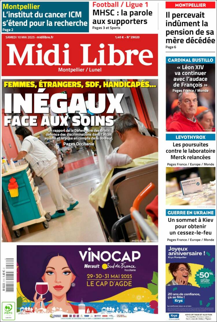 Portada de Midi Libre (Francia)