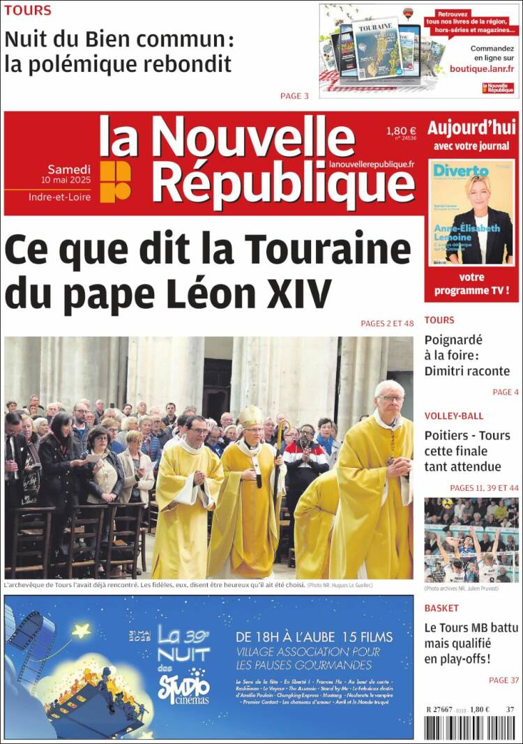 Portada de La Nouvelle Republique (Francia)