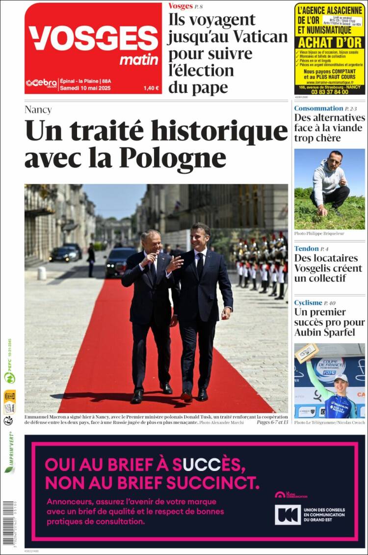 Portada de Vosges Matin (Francia)