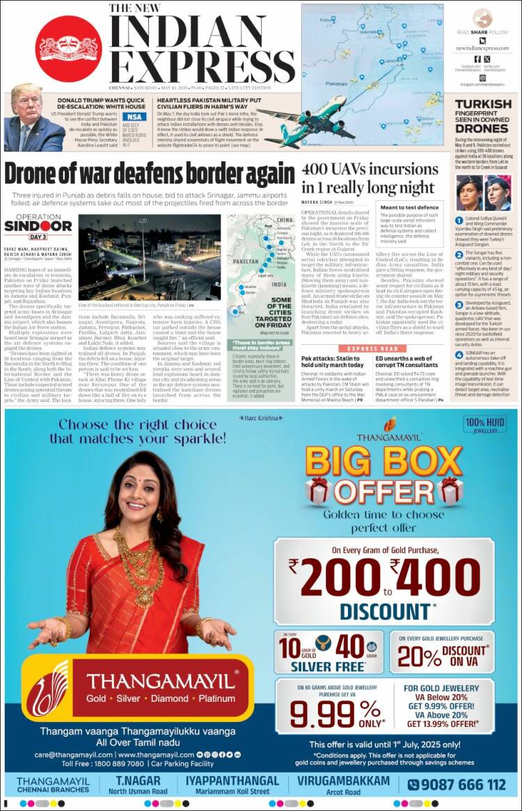 Portada de New Indian Express (India)