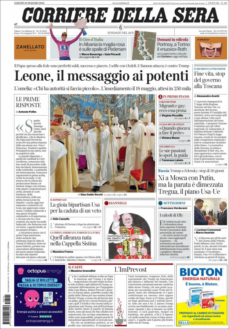 Portada de Corriere della Sera (Italia)