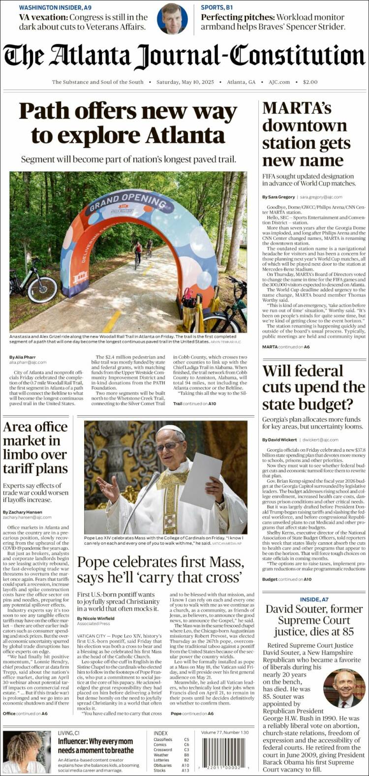 Portada de The Atlanta Journal-Constitution (USA)